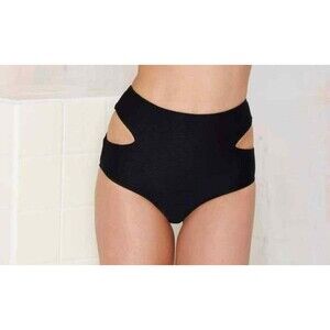 Beach Riot Atlas Black Ribbed Cut Out High Waist Bikini Bottom Small